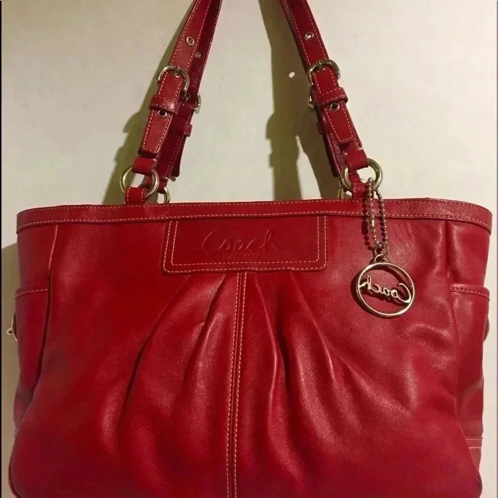 Coach red leather tote handbag